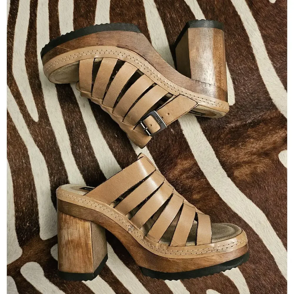 Vintage Candies Y2K 90s Platform Chunky Heel Wooden Suede Sandals Women’s 9